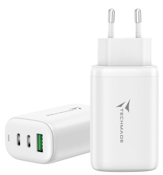 CARICA BATTERIA RAPIDO GAN 3P (2USB -C+1 USB-A) 65WATT BIANCO